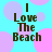Pixelated text "I Love The Beach" on cyan background with pink and purple circles, two identical copies arranged in a