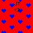 Red background with repeating blue pixelated hearts and black text 'JT <3' in multiple positions.