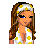 Pixel art contact sheet showing a cartoon woman in yellow-flowered bikini with multiple poses and accessories, accompanied by large yellow text on black background.