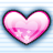 Static pixel art heart icon with pink gradient, black outline, and white sparkles on light blue striped background.