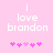 Pixelated text 'i love brandon' in white on pink background with five small hearts below, two versions differ by heart color intensity.
