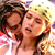Animated contact sheet showing two frames of a celebrity-themed buddy icon with a woman in a yellow headband and red-and-white striped top, alongside a CoolBuddy.com logo on blue background.