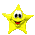 Six yellow star-shaped characters with white eyes and red mouths arranged in two on a gray background