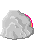 Pixelated character with pink outline peeks from behind gray rock in six showing head movement and expression changes