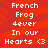 Red background with white pixelated text reading "French Frog dever In our Hearts <3" repeated twice in a