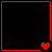 Four black squares bordered by red lines with pixelated hearts in bottom-left, top-right, and bottom-right corners.