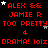 Red text on black background with repeated names and phrases, stars moving across the screen.