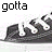 A contact sheet of six frames showing a black-and-white animated sequence of Converse All Star sneakers with white laces, accompanied by pixelated text reading "gotta love those converse" across the top and bottom rows.