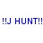 Blue pixelated text reading "!!J HUNT!!" repeated twice horizontally on a white background, with no visible animation changes.