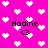 Pixelated pink background with white heart shapes and repeated text "Nadine" followed by a black heart symbol, showing animation changes in heart positions.