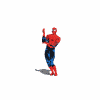 Animated sequence of a red-and-blue costumed figure in multiple dynamic poses against white background.