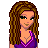 Pixel art contact sheet showing a female character in multiple views with purple and blue clothing, including full-body, torso, legs, and head close-up, alongside text reading "mixed chiq".