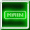 Green neon-style icon with 'MAIN' text in a rounded rectangle, displayed across six positions showing animation frames