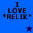 Blue background with black text "I LOVE *RELIK*" and a pixelated star that changes color between dark blue and light blue.