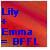 Pixelated static image with red and orange gradient background, blue text elements including 'Lily', 'Frodo', and 'BRI' in blocky font.