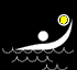 Animated sequence of a white figure performing acrobatic moves against black background with yellow circular objects and wave patterns.
