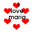 Red heart shapes surround black text reading 'i love maria' on a white background with pixelated rendering.