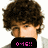 A pixelated image of a person with curly brown hair, showing three distinct text overlays across different sections.
