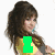 A woman with long brown hair in a yellow top appears across four , each showing different colored overlays and text elements
