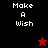 Pixelated text 'Make A Wish' on split background with red star and black star icons.