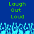 Green pixelated text 'Laugh Out Loud' appears twice on a blue background above a of light blue pixelated figures with raised arms