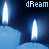 Animated candle icon with flickering flame, blue wax base, and 'dReam' text above in light blue pixelated font.