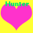 Two identical pink hearts on a yellow background with green text reading 'Hunter' above each heart.