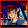 Pixelated character with light brown hair and blue top, hand raised near face against dark background with red and purple elements.