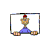 Animated cartoon character icon with multiple expressions and poses across 10 frames, featuring a red hat, blue shirt, and pink skin on a gray background.