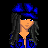 Pixel art contact sheet showing multiple views of a female character in blue outfit with text elements on black background.