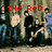 Group of people in outdoor setting with red text overlays; one frame shows gray background replacing right side.