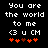 Black background with white pixelated text reading 'You are the world to me <3 u CM' and five red heart symbols below, two of which change color between frames.