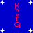 Blue background with white stars and four vertical red text reading KCTQ, each displaying the same static arrangement