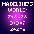 Four identical pixelated display 'MADELINE'S WORLD:' text above arithmetic equations on a purple gradient background