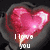Animated pink heart-shaped balloon with glowing edges and flame-like tail, displaying 'I love you' text on left frame.