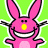 A 2x2 contact sheet of a pixelated pink bunny mascot with yellow nose and black outlines, displaying three animation frames on green background with text overlays including "you're ugly" crossed out by red lines and replaced with "happy easter" in purple.