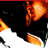 Pixelated image showing orange and yellow flame-like shapes against a black background with white lower-left corner.
