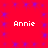 Red background with blue star-like patterns and four instances of the text 'Annie' in white pixelated font.