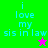 Green and pink background display cyan text 'i love my sis in law' with a star symbol, transitioning between two color schemes