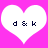 Two white heart shapes on a bright pink background, each containing dark blue text "d & k" with a pixelated font.