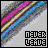 20 identical square with diagonal CMYK stripes and 'NEVER LEAVE' text, where some show pixelated color variations in the text