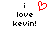 A pixelated image with black text reading 'i love kevin!' and a red heart symbol above the word 'love' on a white background.