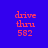 Blue background with green rectangular blocks and red text reading 'drive thru 582' in multiple positions.
