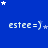 Blue background with white stars and repeated 'estee=)' text in pixelated font, arranged in a pattern