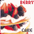 A 2x2 contact sheet of four animated frames showing a berry-topped cake with changing text labels, each frame featuring the same layered dessert and pixelated text elements.