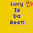 Yellow background with blue pixelated text 'Lucy Is Do Best!' and a red pixelated heart symbol above 'Lucy' on the left side.