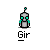 A 3x3 contact sheet of pixel art frames showing a small robot character with teal accents and the text 'Gir' beneath each frame, including one frame with a speech bubble reading 'DOOM!'.
