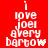 Red background with white pixelated text reading 'i love joel avery bartow' in stacked lines, two versions side-by-side showing slight differences.