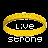 Pixelated icon features a golden ring surrounding black oval with 'Live' text, below which 'strong' appears in white block letters on black background.
