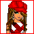 Animated contact sheet of a pixel art character with red headscarf and white-and-red outfit, displaying sequential facial expressions and text changes across 12 frames in a 4x3 grid layout.